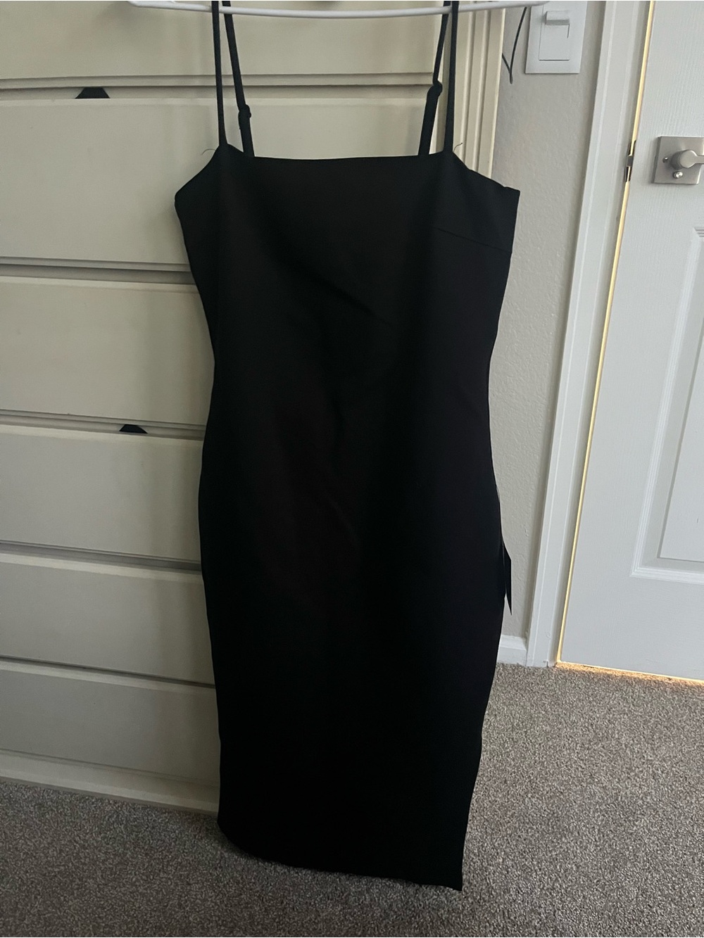 Lulu's Black Midi Spaghetti Strap Bodycon Dress